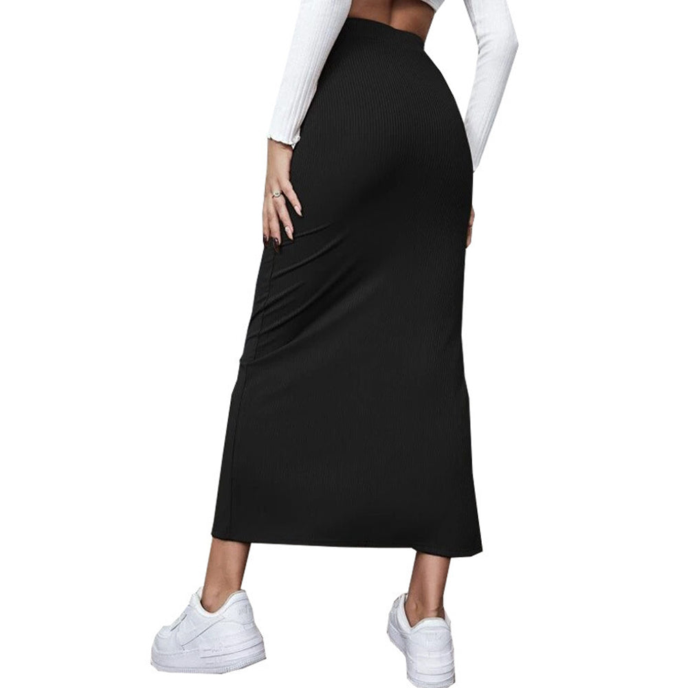 YESFASHION Women Solid Color Dress Skirt