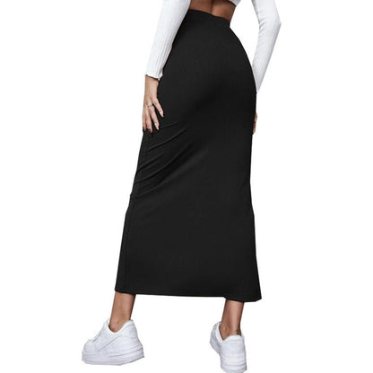 YESFASHION Women Solid Color Dress Skirt