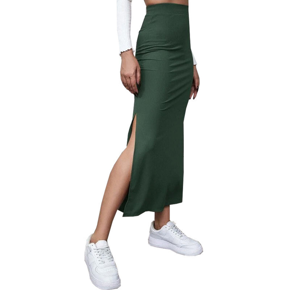 YESFASHION Women Solid Color Dress Skirt