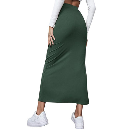 YESFASHION Women Solid Color Dress Skirt