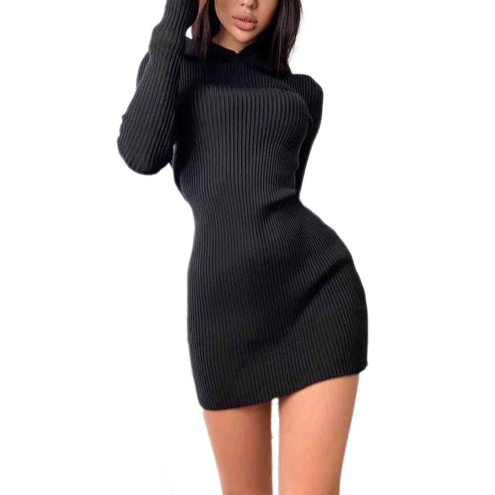 YESFASHION Elegant Commuter Knitted Cotton Hooded Dress
