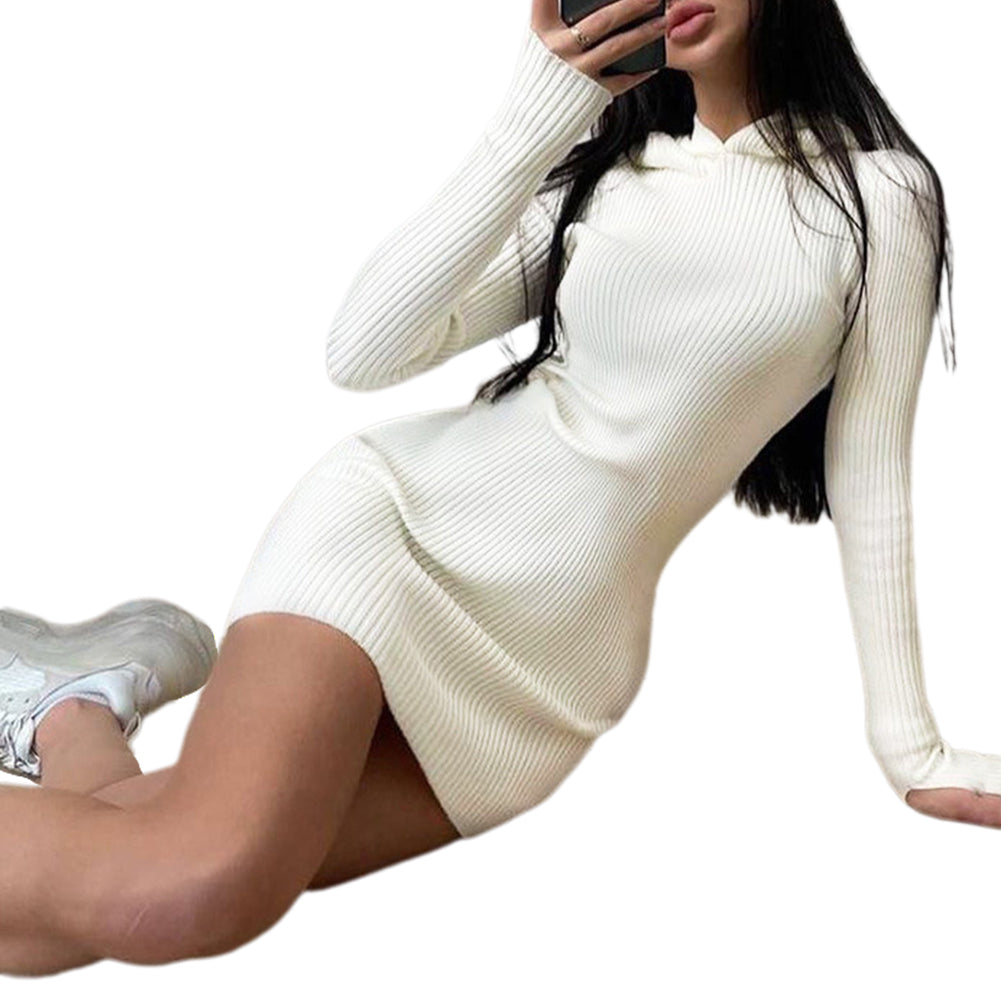 YESFASHION Elegant Commuter Knitted Cotton Hooded Dress