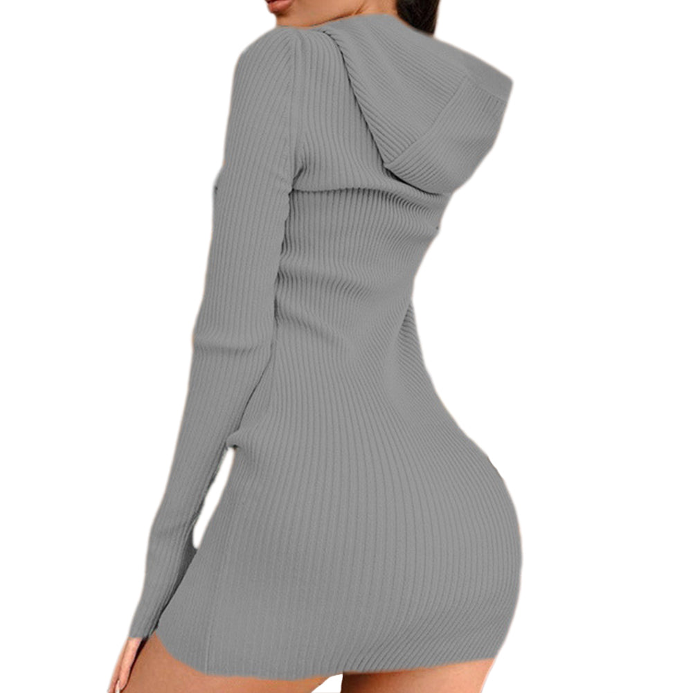 YESFASHION Elegant Commuter Knitted Cotton Hooded Dress