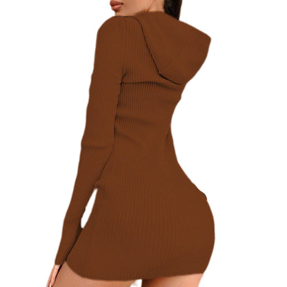 YESFASHION Elegant Commuter Knitted Cotton Hooded Dress