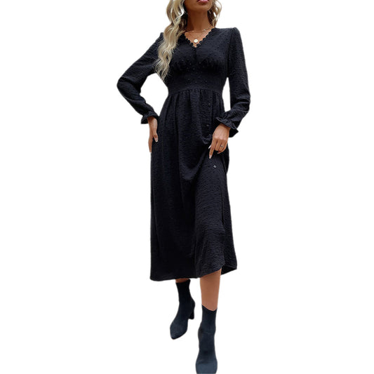 YESFASHION 2023 Spring New Solid Color Long-sleeved Dress