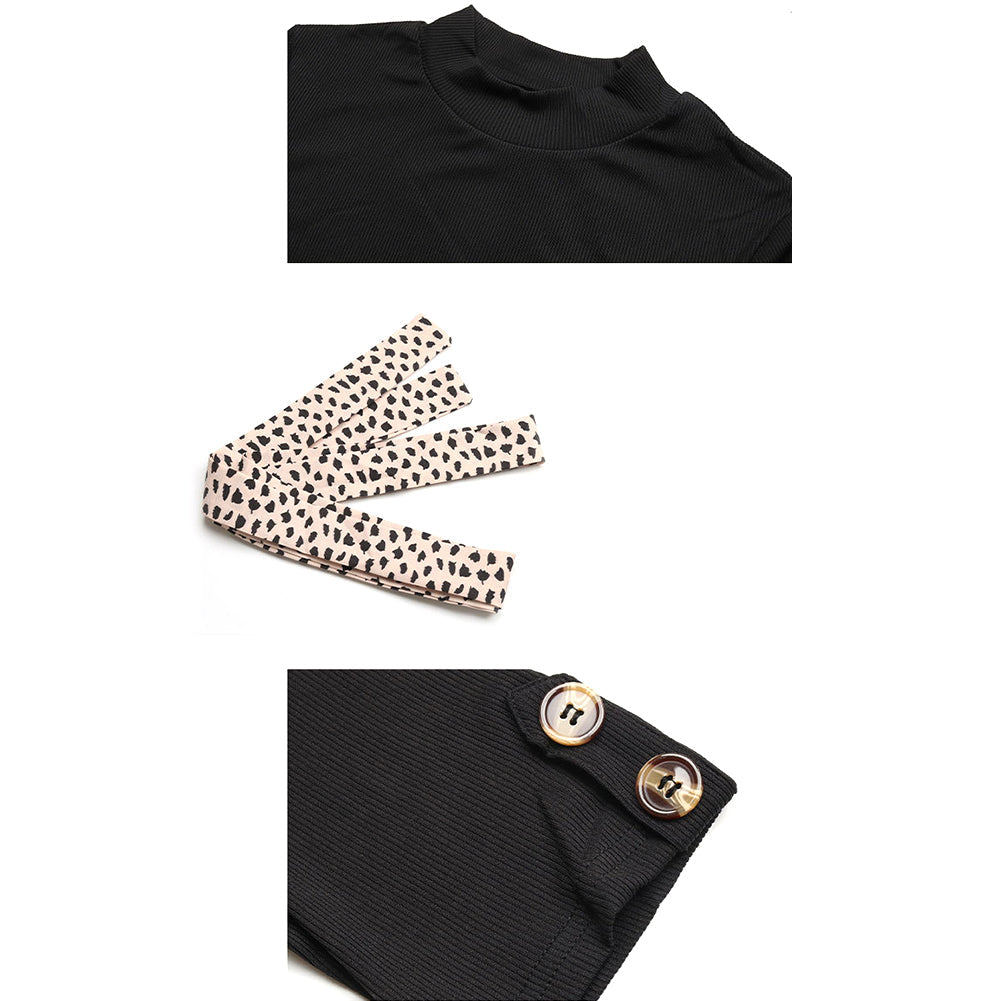 YESFASHION Women Clothing Leopard Print Short-sleeved Dress