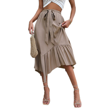 YESFASHION Women Excellent Tie-up Irregular Splicing Skirt