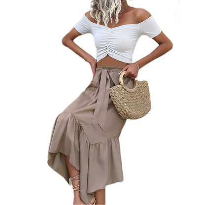 YESFASHION Women Excellent Tie-up Irregular Splicing Skirt