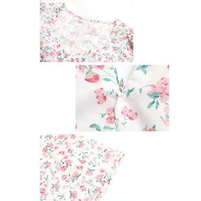 YESFASHION Women Body-fitting Fluffy Sleeve Floral Dress