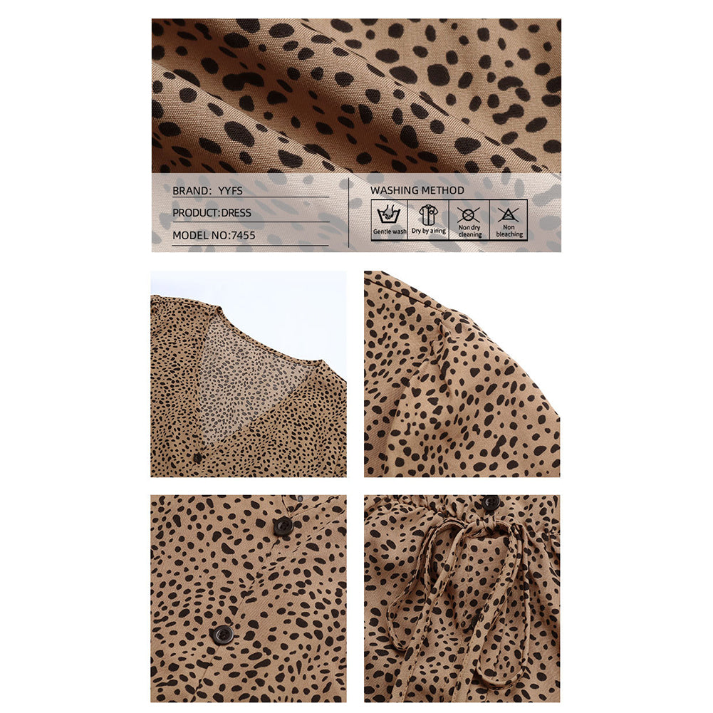 YESFASHION 2023 Spring Women V-neck Single-breasted Waist Dress