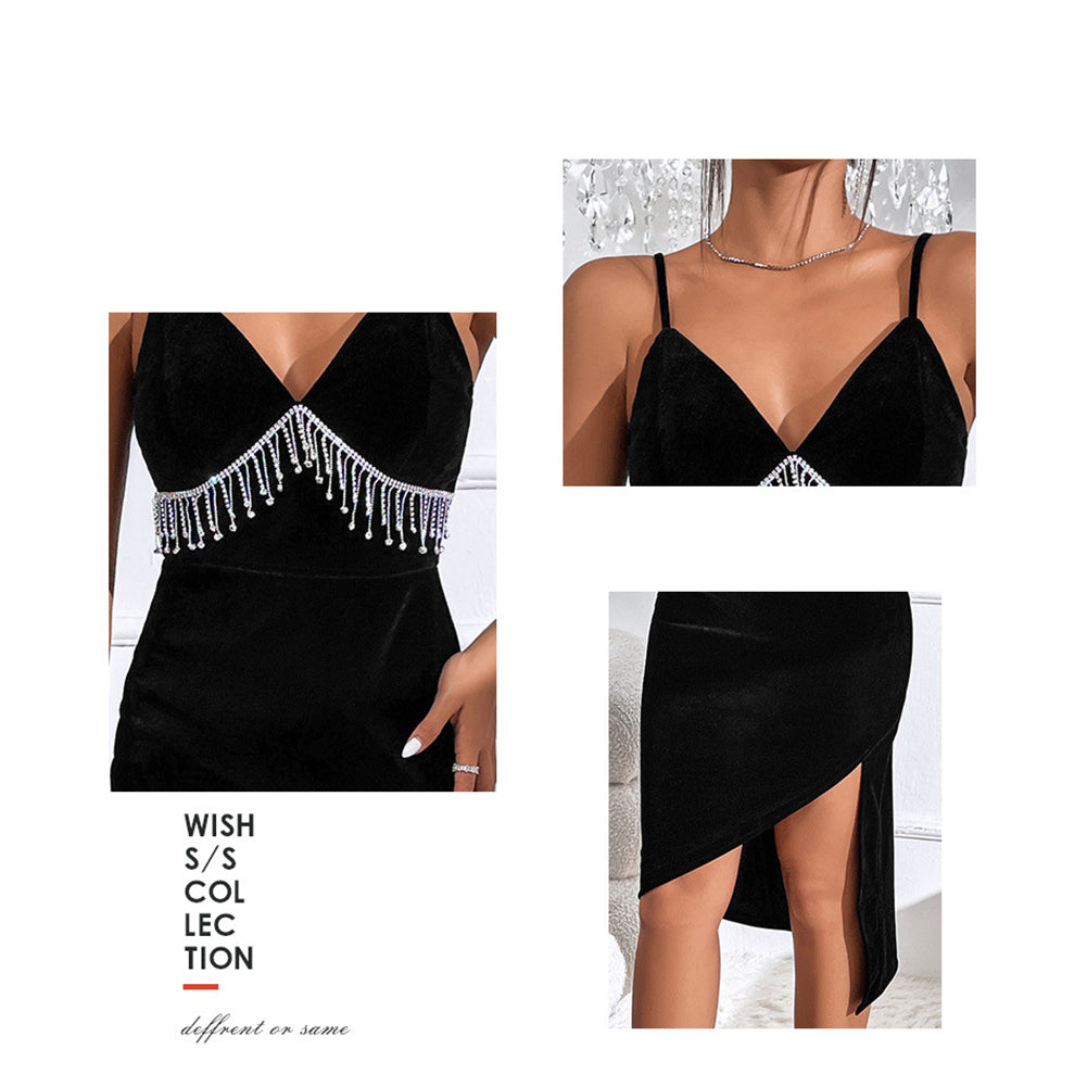YESFASHION Sexy Fashion Suspenders Diamond Tassel Ladies Party Dress