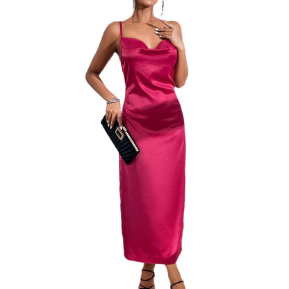 YESFASHION Party Sexy Low-cut Satin Camisole Dress