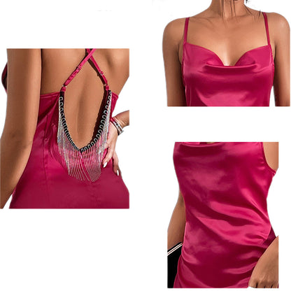 YESFASHION Party Sexy Low-cut Satin Camisole Dress