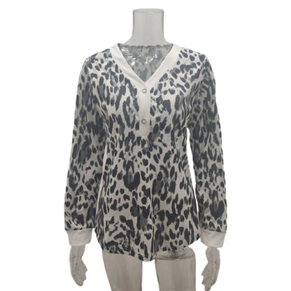 YESFASHION V-neck Button Print Stitching Long-sleeved T-shirt Tops