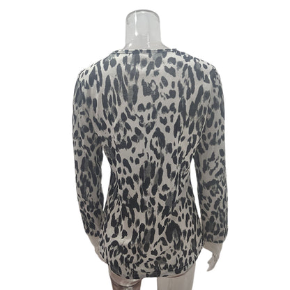 YESFASHION V-neck Button Print Stitching Long-sleeved T-shirt Tops