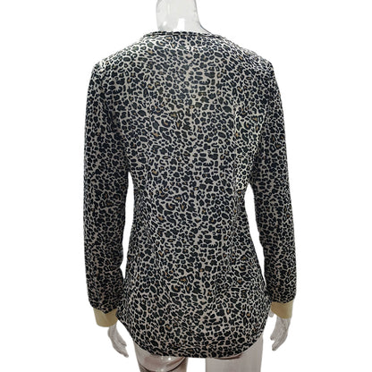 YESFASHION V-neck Button Print Stitching Long-sleeved T-shirt Tops