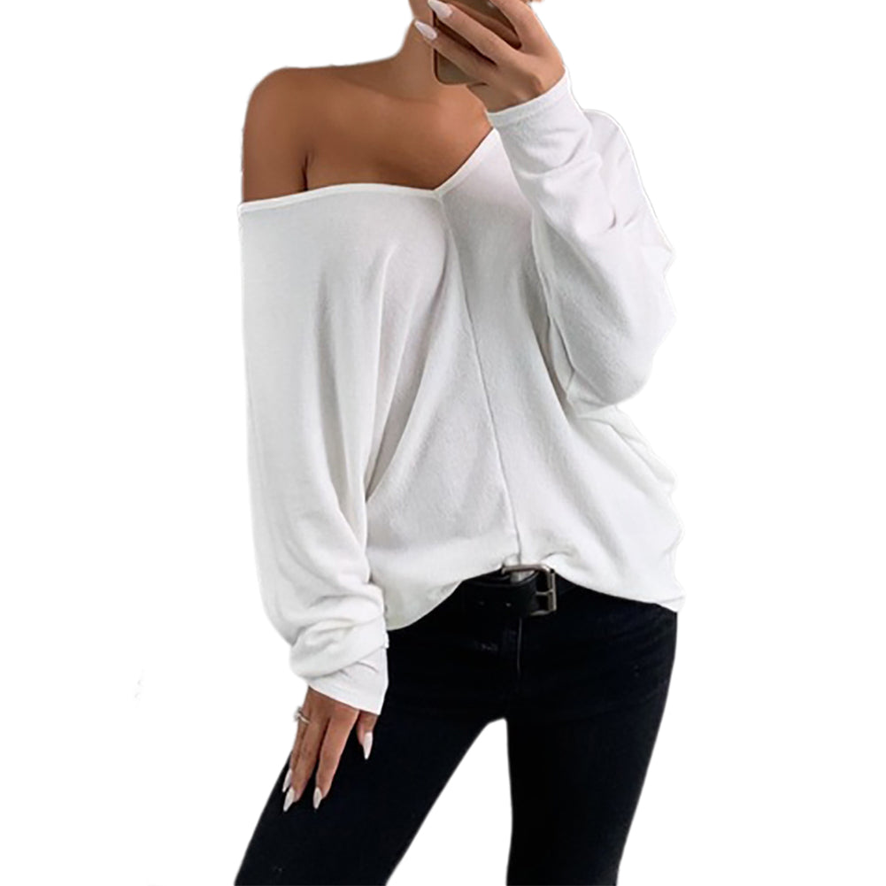 YESFASHION Large V Neck Drop Loose Long Sleeve Tops T-shirt
