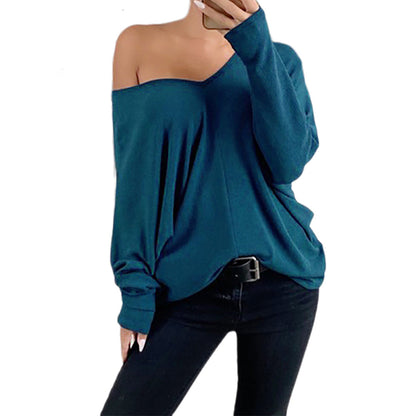 YESFASHION Large V Neck Drop Loose Long Sleeve Tops T-shirt