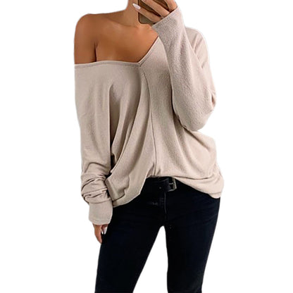 YESFASHION Large V Neck Drop Loose Long Sleeve Tops T-shirt