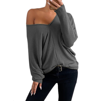 YESFASHION Large V Neck Drop Loose Long Sleeve Tops T-shirt