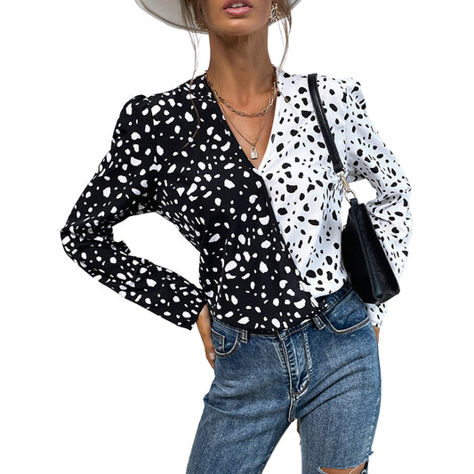 YESFASHION Women Clothing Tops New Leopard Print Long-sleeved Blouse