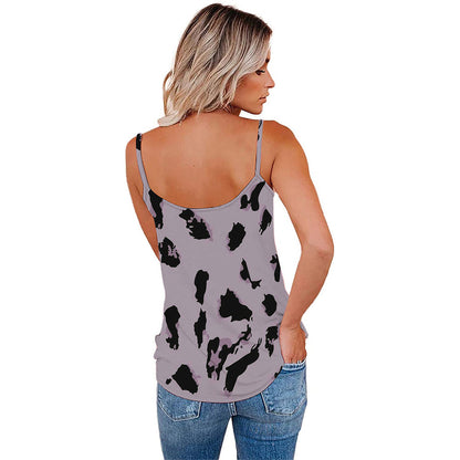 YESFASHION V-neck Leopard Print Sexy Sleeveless Camisole Tops