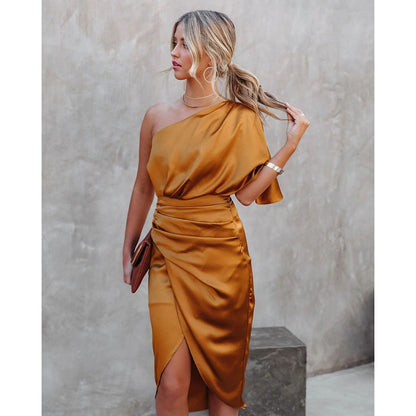 YESFASHION Sexy One Side Sleeve Irregular Skirt Dress