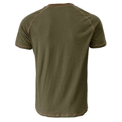 YESFASHION Men Shirts Henley Color Matching T-shirt