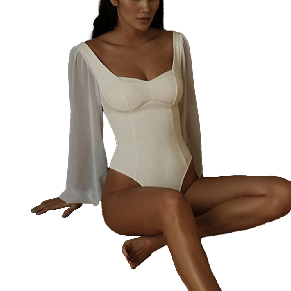 YESFASHION Women Slim Fit Bodysuit Square Neck Shirt Fashion Sexy Backless Tops