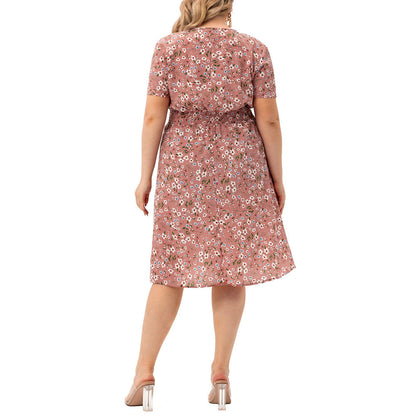 YESFASHION Plus Size Women Summer New Short-sleeved Printed Dress