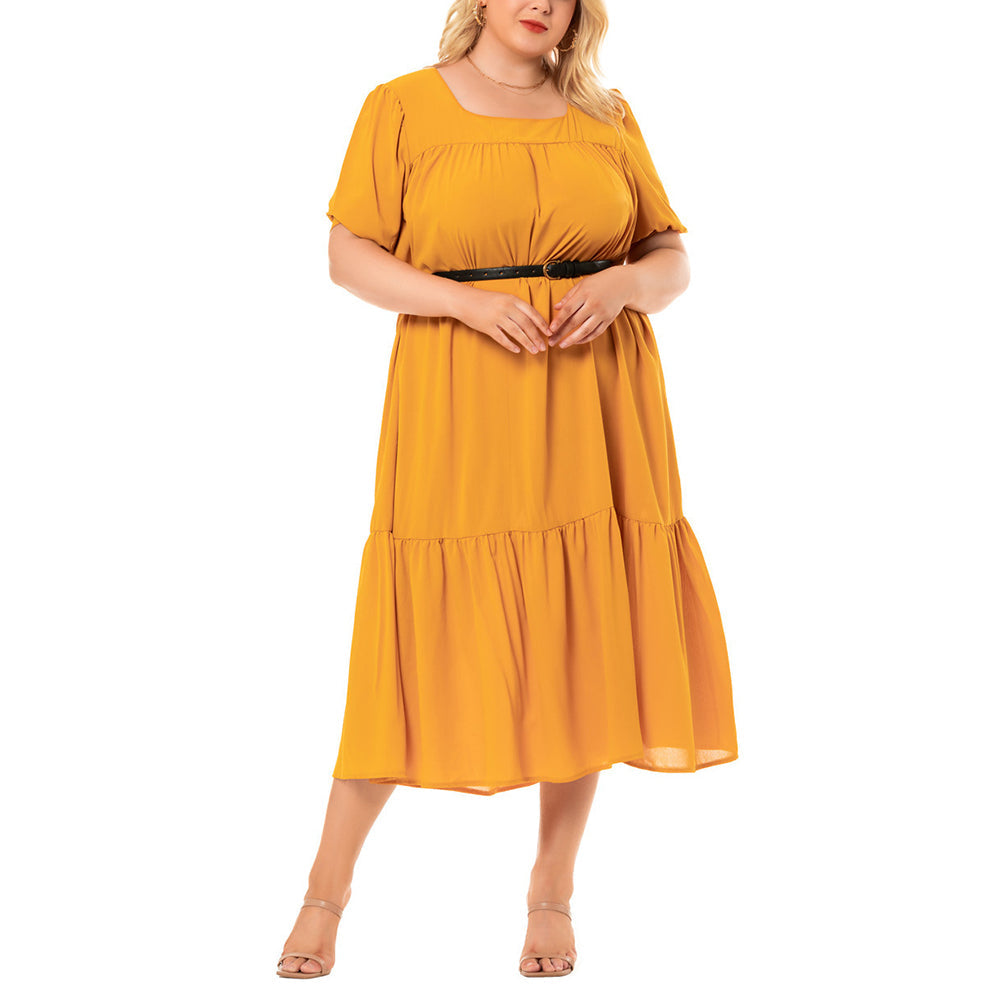 YESFASHION Plus Size Women Round Neck Bohemian Short Sleeve Dress