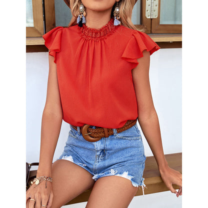 YESFASHION Solid Color Loose-fitting Pullover Wood Ear Sleeveless Tops