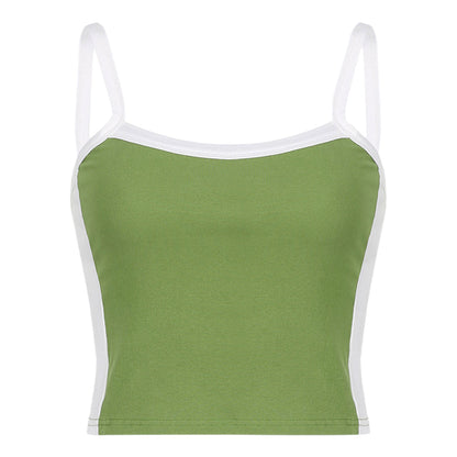 YESFASHION Basic Color Contrast Stitching One-line Neck Tops