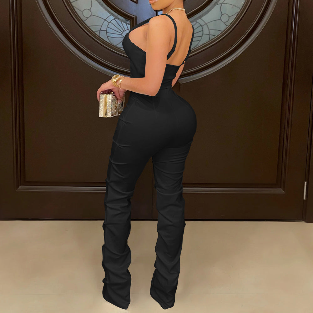 YESFASHION Women Camisole Wrap Chest Zipper Tank Top Trousers Set Suit