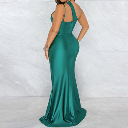 YESFASHION Sexy Slash Neck One Shoulder Strap Slit Dress