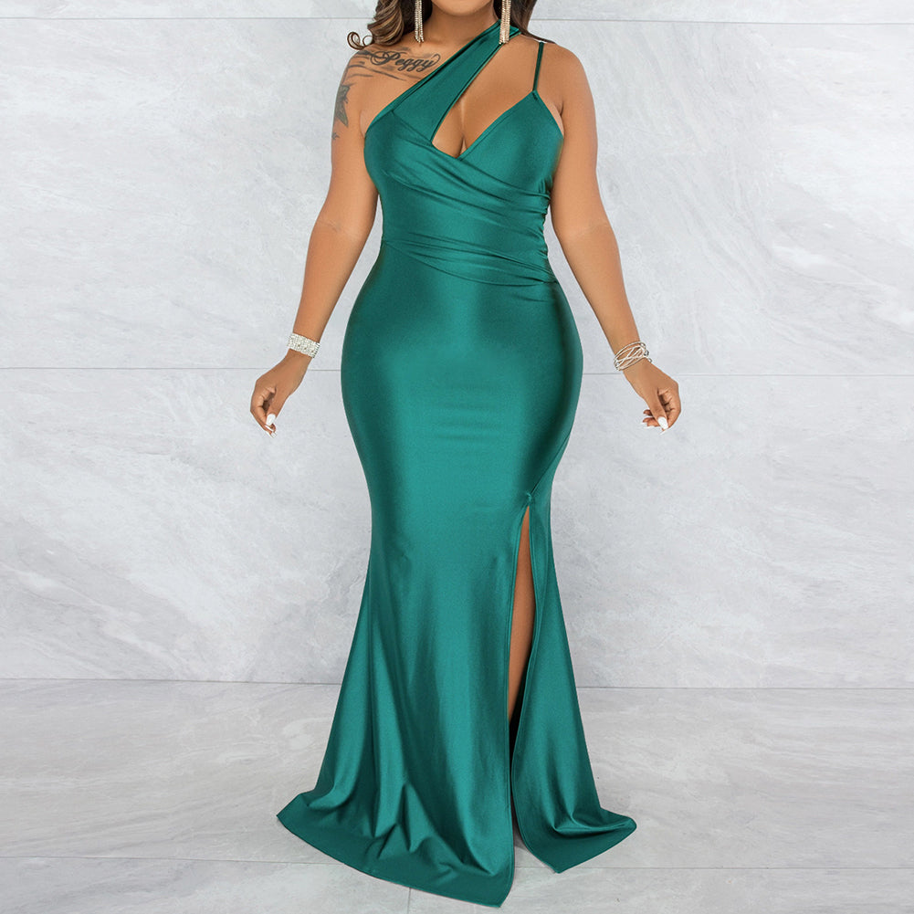 YESFASHION Sexy Slash Neck One Shoulder Strap Slit Dress