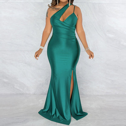 YESFASHION Sexy Slash Neck One Shoulder Strap Slit Dress