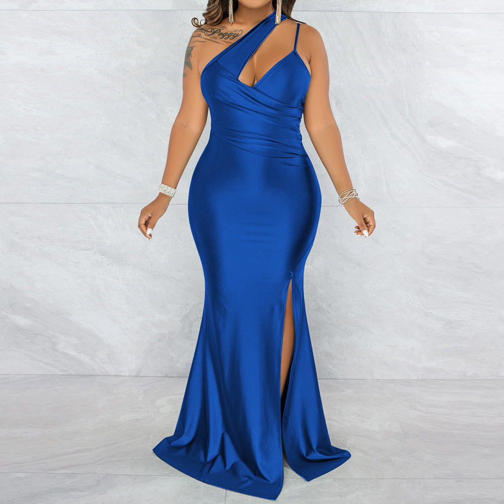 YESFASHION Sexy Slash Neck One Shoulder Strap Slit Dress