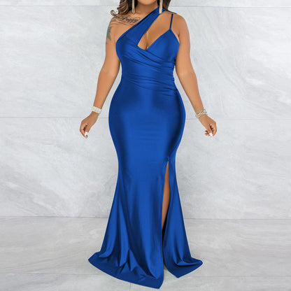YESFASHION Sexy Slash Neck One Shoulder Strap Slit Dress