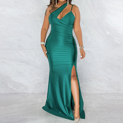 YESFASHION Sexy Slash Neck One Shoulder Strap Slit Dress