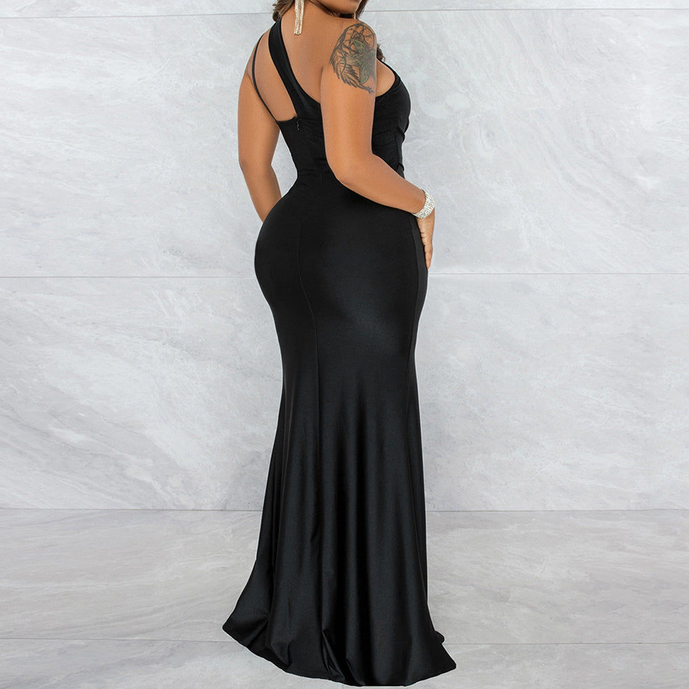 YESFASHION Sexy Slash Neck One Shoulder Strap Slit Dress