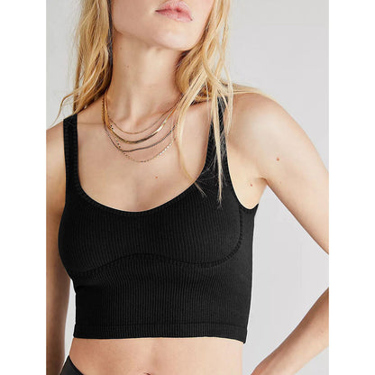 YESFASHION Women Sexy Round Neck Sleeveless Crop Ribbed Knit Tank Tops