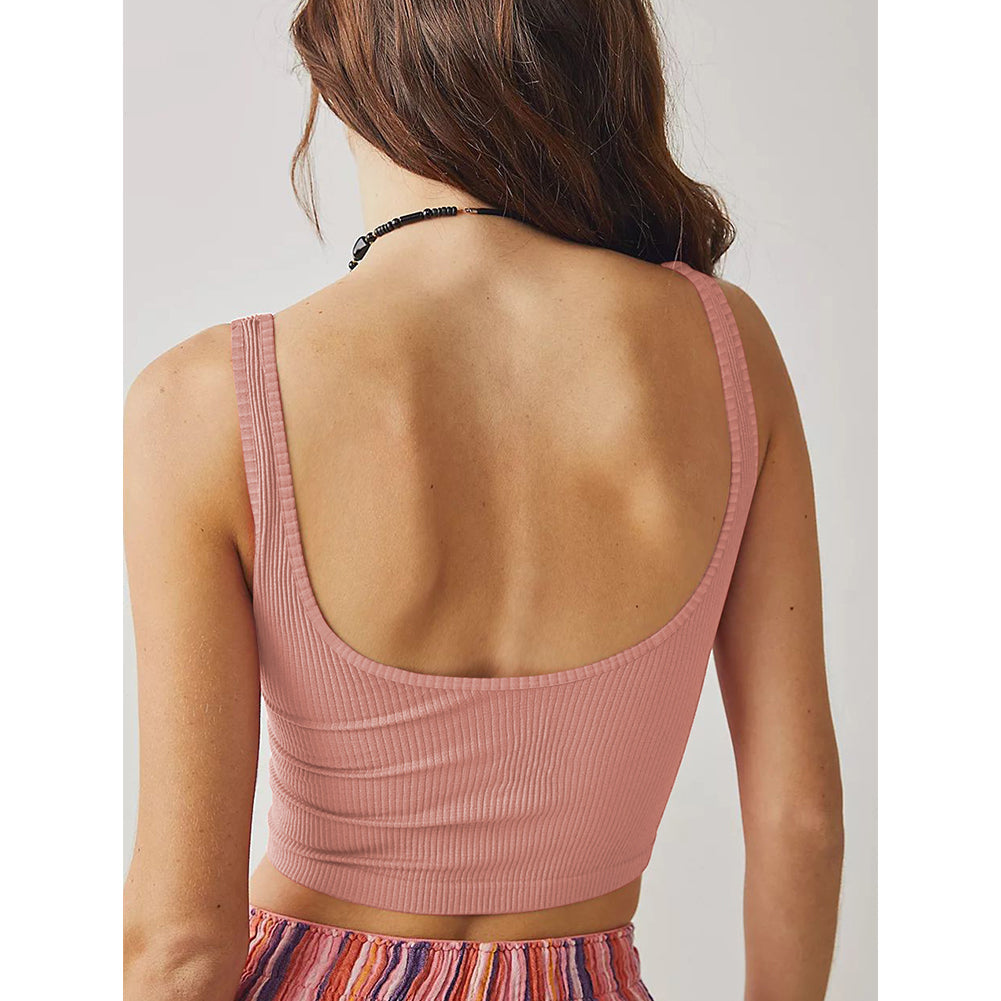 YESFASHION Women Sexy Round Neck Sleeveless Crop Ribbed Knit Tank Tops
