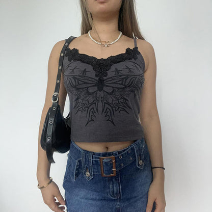 YESFASHION Sexy Lace Stitching Printed Vest Babes Back Fine Heel Bottoming Tops