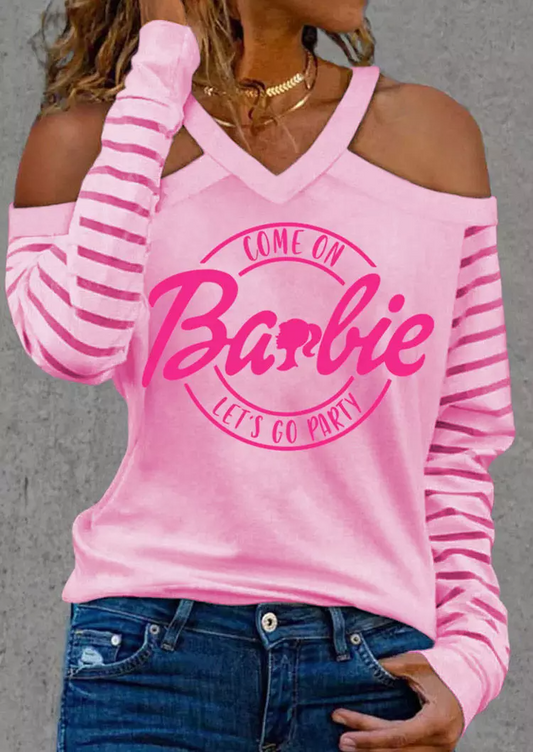 YESFASHION Come On Let's Go Party Cold Shoulder Long Sleeve Blouse Tops