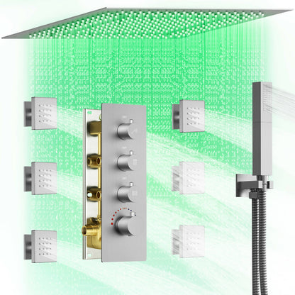 Luxury LightWave 20” High-Pressure Shower System, Ceiling Mount, LED Light, Thermostatic Valve