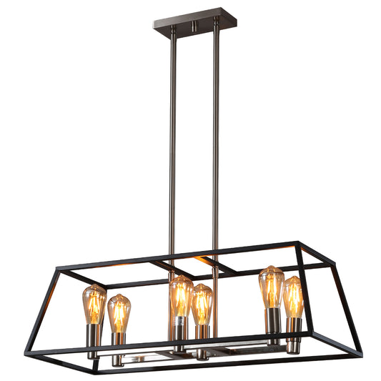 6-Light Black Farmhouse Square Pendant Light