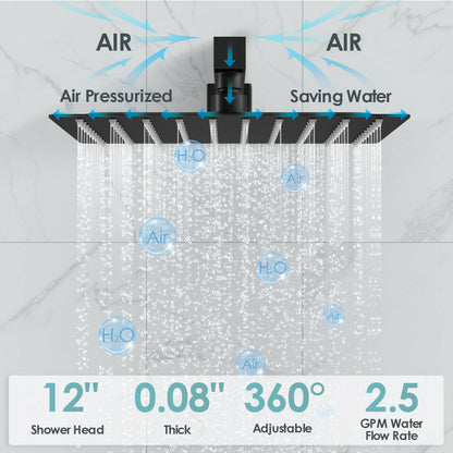 SmartTempFlow 12" High-Pressure Rainfall Shower Faucet, Wall Mount, Rough in-Valve, 2.5 GPM