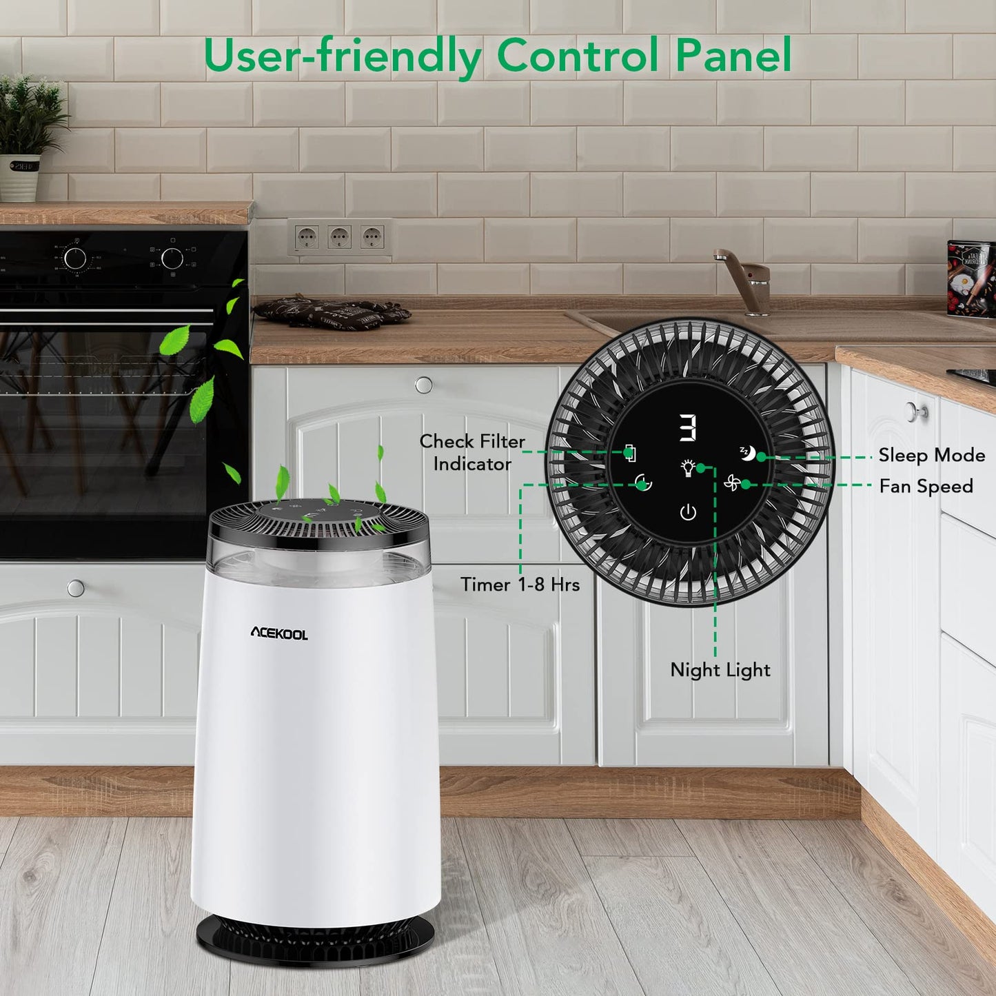 ACEKOOL Air Purifier AD4 with Night Light for Home Large Room UK Plug