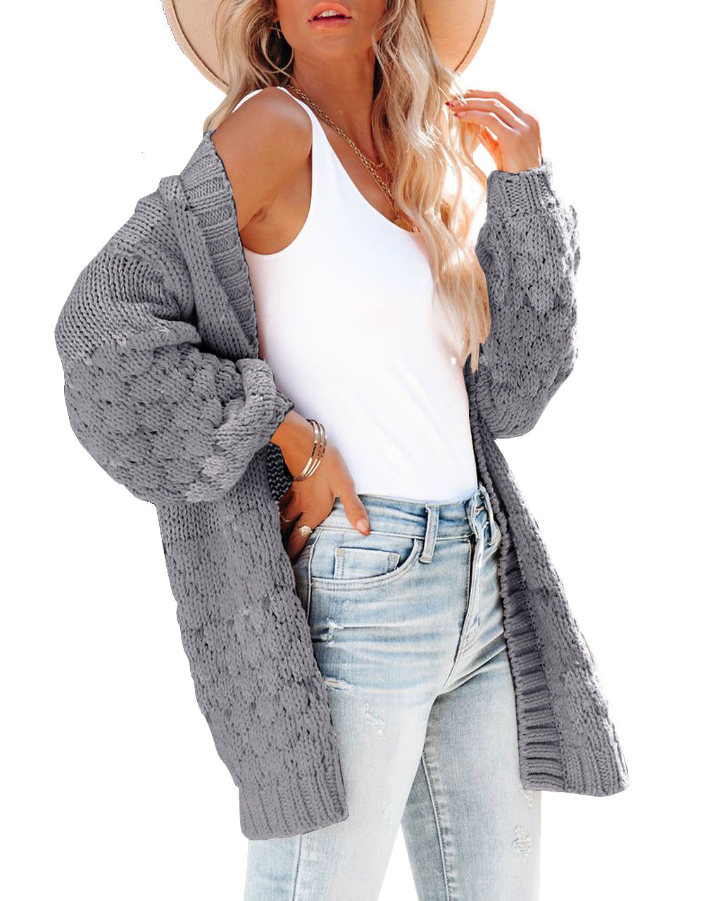 Women's Long Sleeve Colorblock Cardigan Knit Jacket